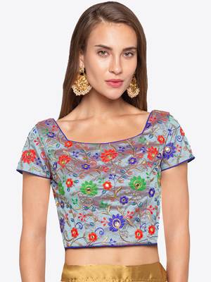 Grey Emboidered Banglori Silk Readymade Blouse 1