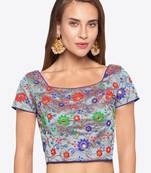 Grey Emboidered Banglori Silk Readymade Blouse