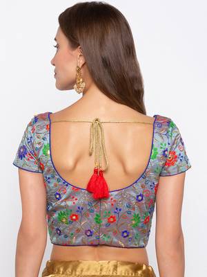 Grey Emboidered Banglori Silk Readymade Blouse 2