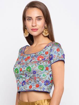 Grey Emboidered Banglori Silk Readymade Blouse 3