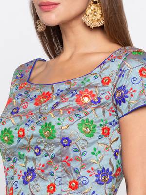 Grey Emboidered Banglori Silk Readymade Blouse 5