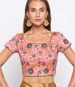 pink Emboidered Pre Embroidered Banglori Silk Readymade Blouse