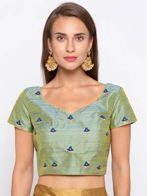 Green Emboidered Pre Embroidered Banglori Silk Readymade Blouse 1