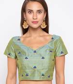 Green Emboidered Pre Embroidered Banglori Silk Readymade Blouse