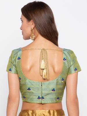 Green Emboidered Pre Embroidered Banglori Silk Readymade Blouse 2