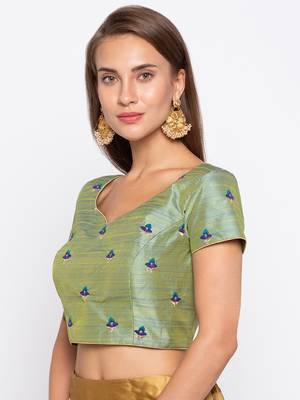 Green Emboidered Pre Embroidered Banglori Silk Readymade Blouse 3