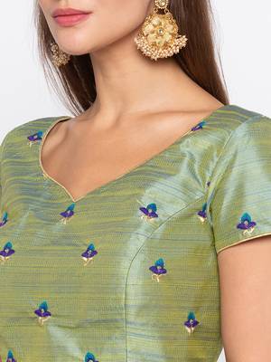 Green Emboidered Pre Embroidered Banglori Silk Readymade Blouse 5