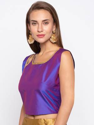Purple Solid Tafetta Silk Readymade Blouse 3