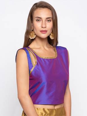 Purple Solid Tafetta Silk Readymade Blouse 4