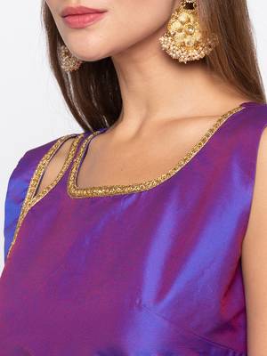 Purple Solid Tafetta Silk Readymade Blouse 5