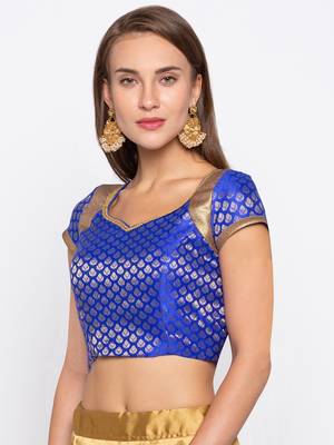 Blue Self Design Jacquard with Jute Look  Readymade Blouse 3