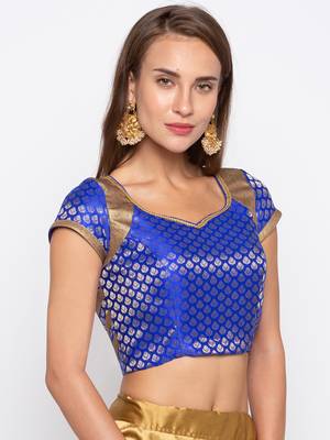 Blue Self Design Jacquard with Jute Look  Readymade Blouse 4