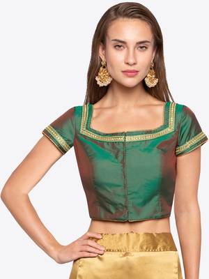 Green Solid Tafetta Readymade Blouse 1