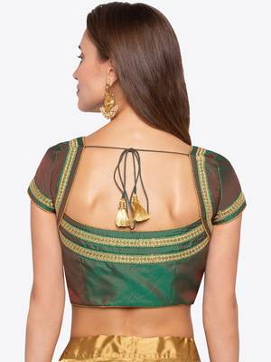 Green Solid Tafetta Readymade Blouse 2