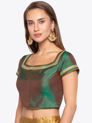 Green Solid Tafetta Readymade Blouse 3
