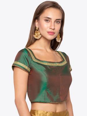 Green Solid Tafetta Readymade Blouse 4