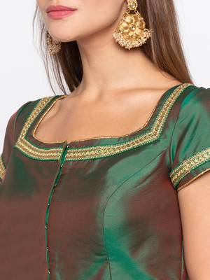 Green Solid Tafetta Readymade Blouse 5