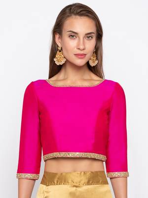 Pink Solid Polysilk Tafetta Readymade Blouse 1