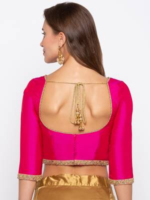 Pink Solid Polysilk Tafetta Readymade Blouse 2