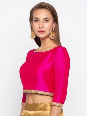 Pink Solid Polysilk Tafetta Readymade Blouse 3