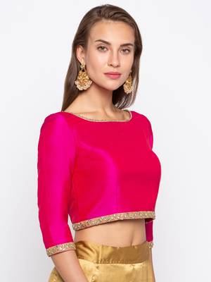 Pink Solid Polysilk Tafetta Readymade Blouse 4