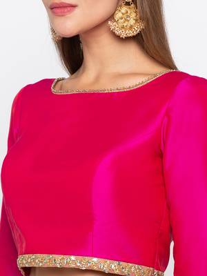 Pink Solid Polysilk Tafetta Readymade Blouse 5