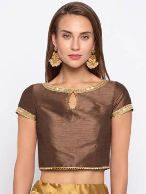 Brown Solid Dupion Readymade Blouse 1
