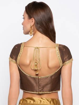 Brown Solid Dupion Readymade Blouse 2