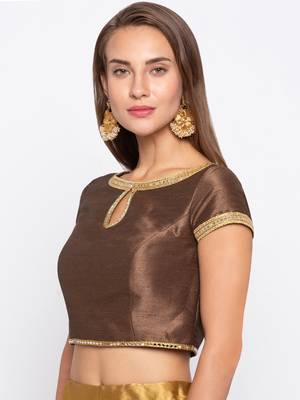 Brown Solid Dupion Readymade Blouse 3