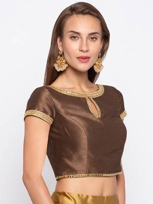 Brown Solid Dupion Readymade Blouse 4