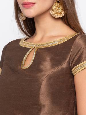 Brown Solid Dupion Readymade Blouse 5