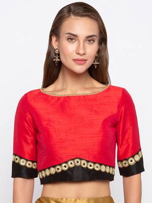 Red Solid Dupion Readymade Blouse 1