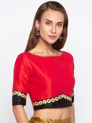 Red Solid Dupion Readymade Blouse 3