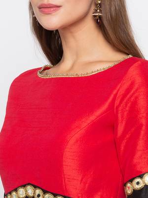 Red Solid Dupion Readymade Blouse 5