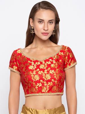 Red Self Design Jacquard Readymade Blouse 1
