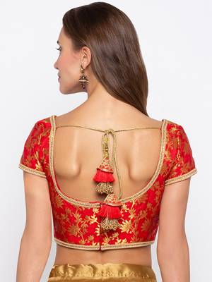 Red Self Design Jacquard Readymade Blouse 2