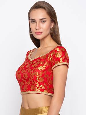 Red Self Design Jacquard Readymade Blouse 3