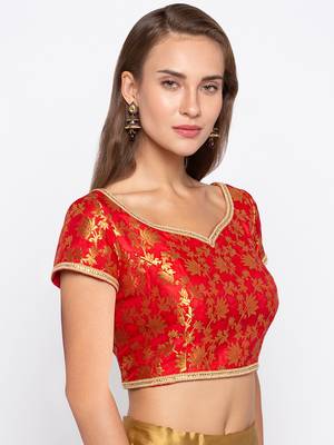 Red Self Design Jacquard Readymade Blouse 4