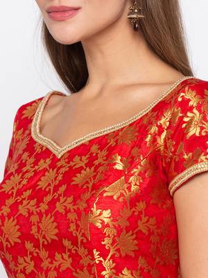 Red Self Design Jacquard Readymade Blouse 5