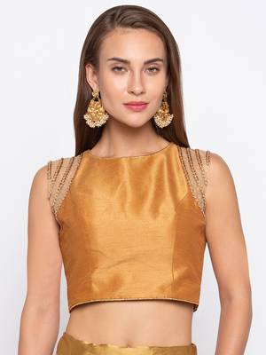 Gold Solid Tafetta Silk Readymade Blouse 1