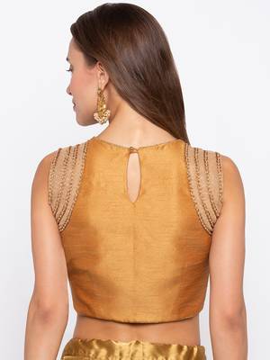 Gold Solid Tafetta Silk Readymade Blouse 2