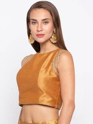 Gold Solid Tafetta Silk Readymade Blouse 3