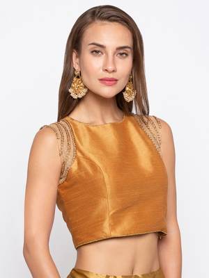 Gold Solid Tafetta Silk Readymade Blouse 4