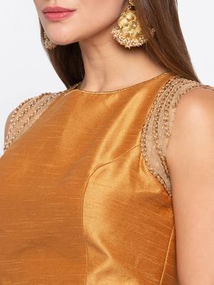 Gold Solid Tafetta Silk Readymade Blouse 5