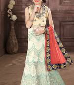 Off White Jacquard Print With Embroidery Banarasi Jacquard Silk kids stitched lehenga