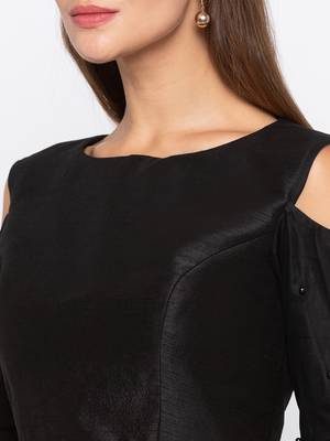Black Solid Dupion with Net Readymade Blouse 5