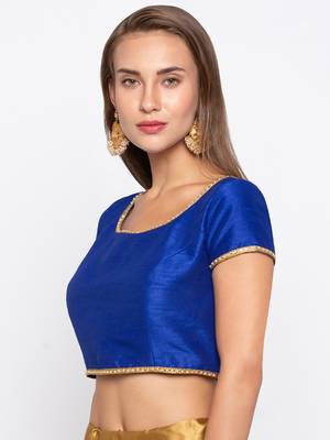 Blue Solid Dupion Readymade Blouse 3