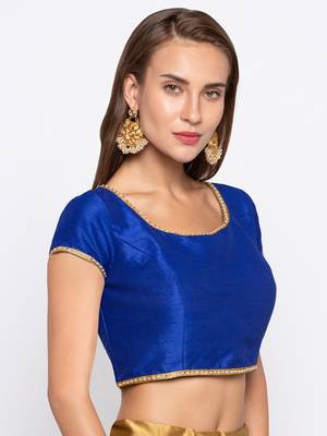Blue Solid Dupion Readymade Blouse 4
