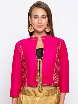 Pink Solid Dupion & Jacquard Readymade Blouse 1