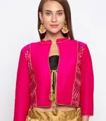 Pink Solid Dupion & Jacquard Readymade Blouse